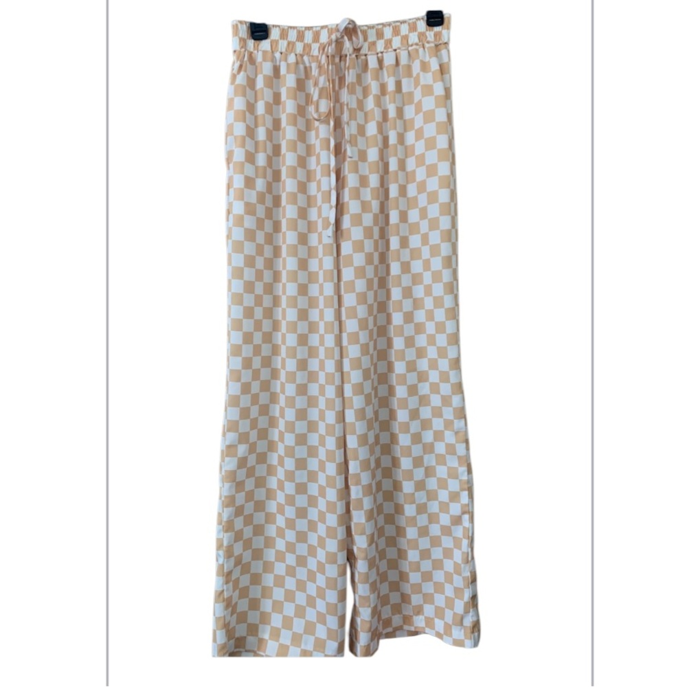 Checkered Girls Wide-Leg Pants in Beige/Orange and White SIZE M